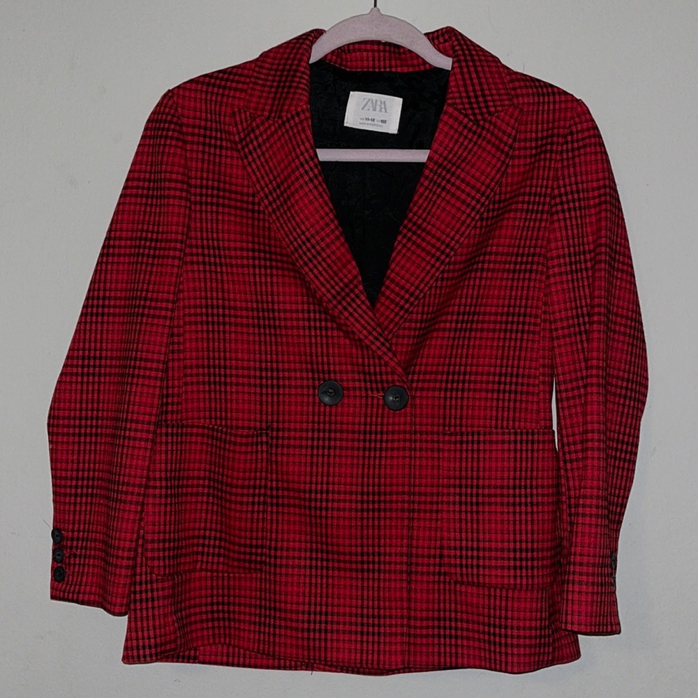 ZARA Kids Red Plaid Blazer, size 11/12Y